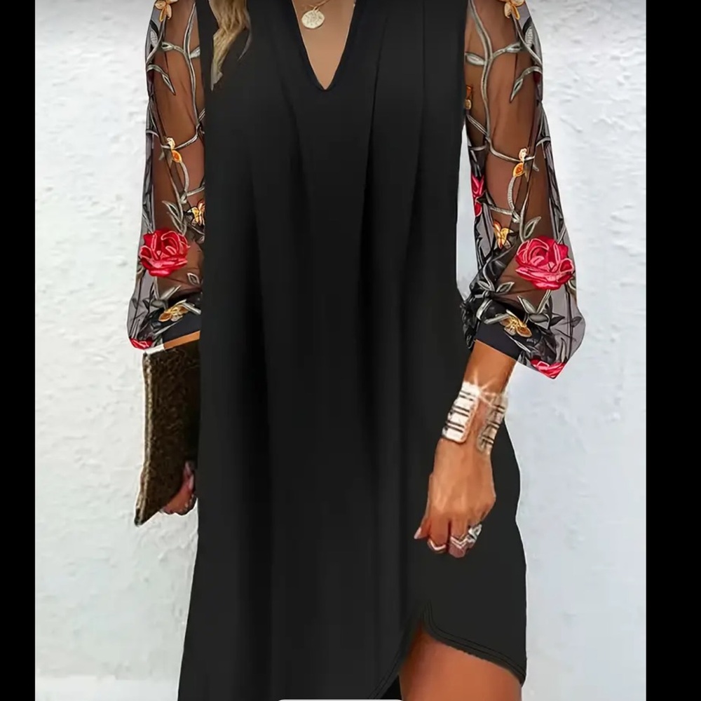 Women’s Long sleeve dress with sheer embroidered sleeves - NWOT